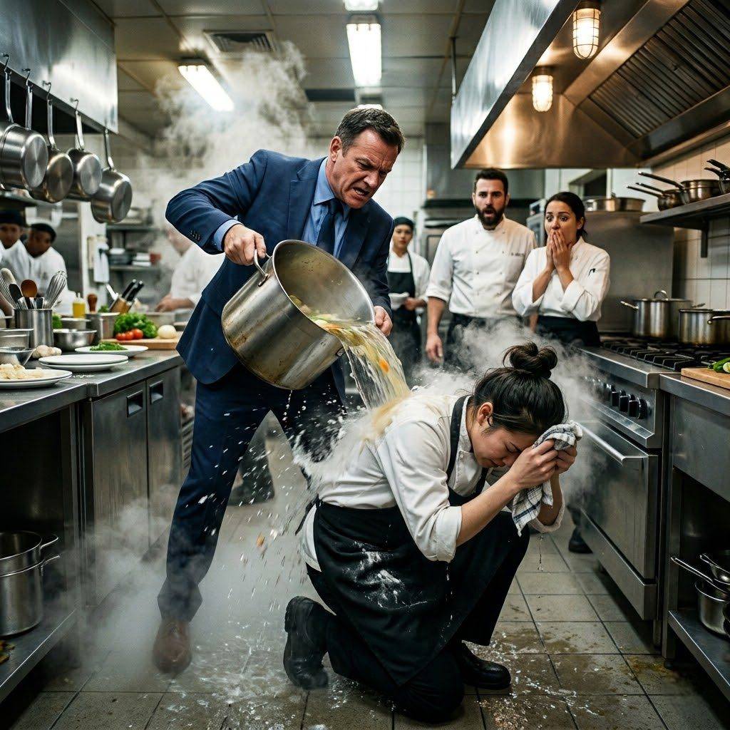 My daughter texted me from the restaurant kitchen, terrified: “Mom, the new manager’s accusing me of stealing cash! He’s calling the police!” I typed back: “Is he wearing a blue suit?” — “Yes.” I replied, “Lock yourself in the storage room. I’m coming.” I didn’t call my husband. I simply stood up from the dinner table—where I’d been sitting as a mystery customer for an inspection.